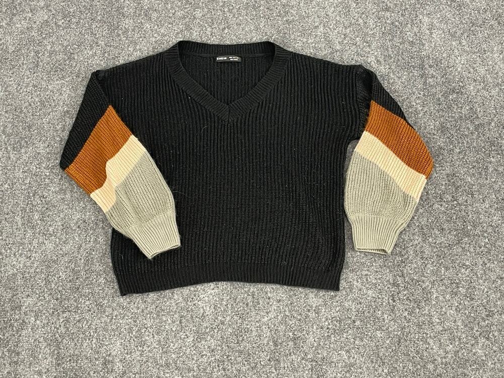 Shein Sweater Womens Small 100% Acrylic Pullover Winter Color Block Black N72